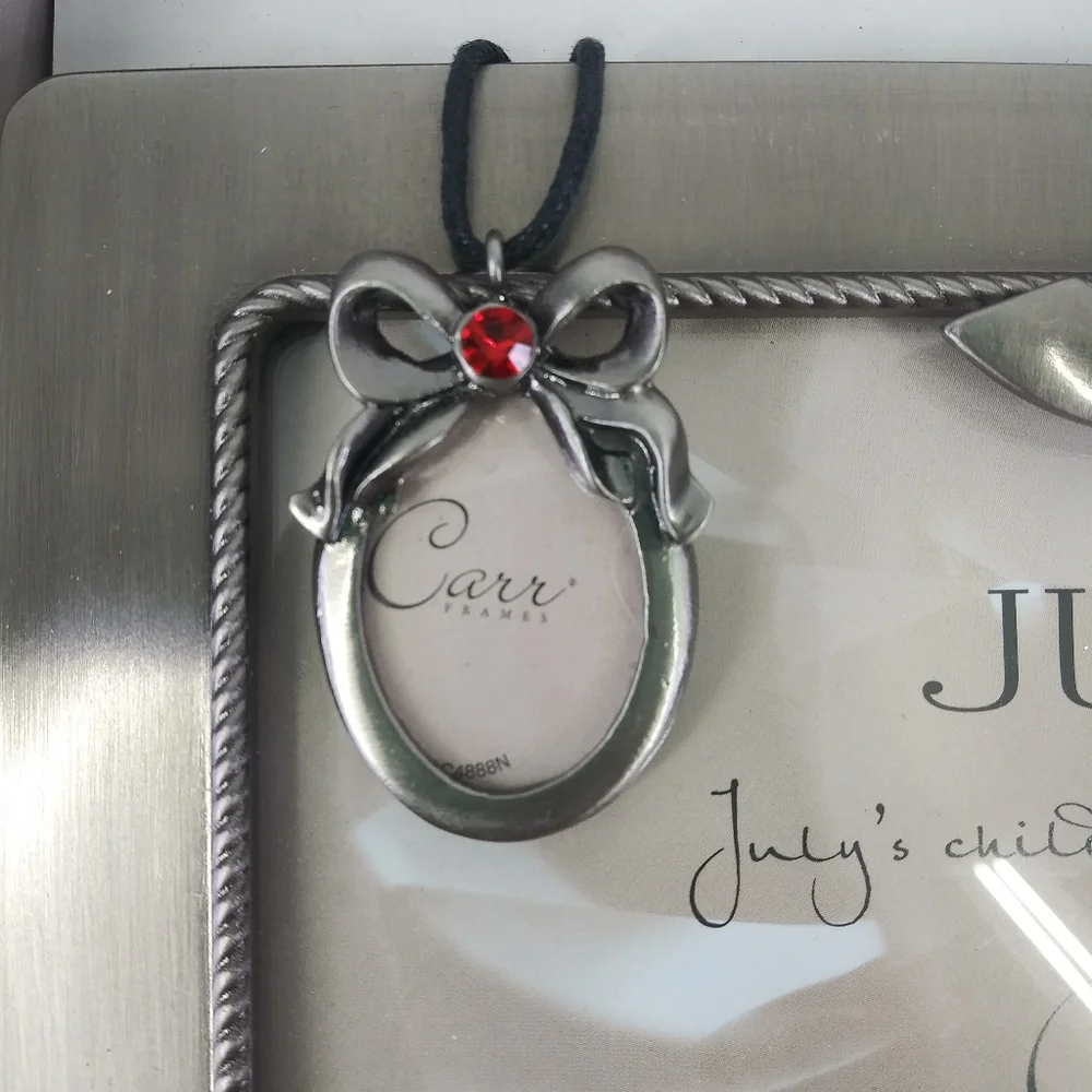 Carr July Birthstone Photo/Necklace Set Genuine Czech Crystal Stones
